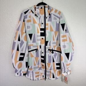 Free People Singing In The Rain Jacket Womens Large Logo Pastel Hooded Packable